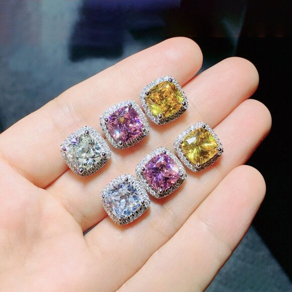 🔥 Fashion Bling Square Diamond CZ Stud Crystal Earrings for Women, HA4496 - Picture 4 of 5